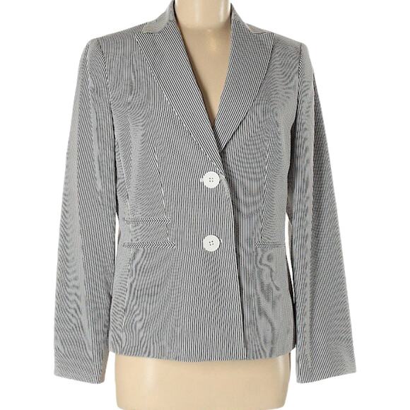 Le Suit Blazer Striped Career Jacket White Black NEW Women's 8 Work Office - Picture 1 of 11